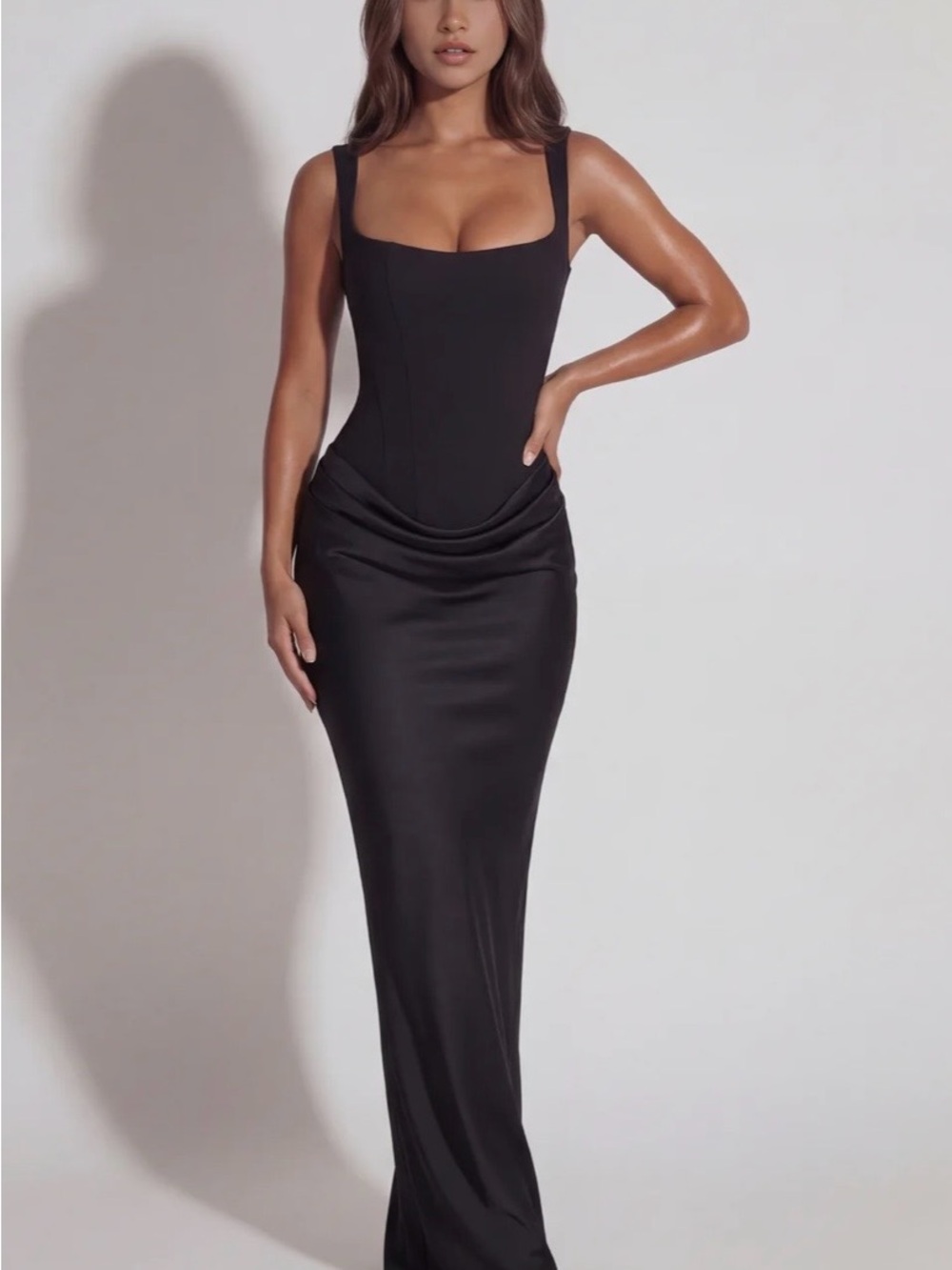 Elegant Black Maxi Dress with Square Neck